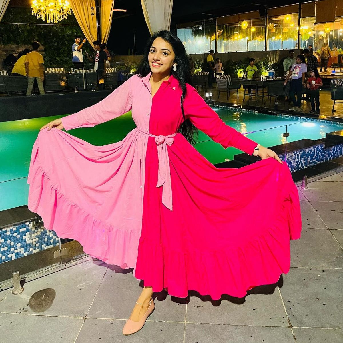Two-Tone Pink Cotton Dress