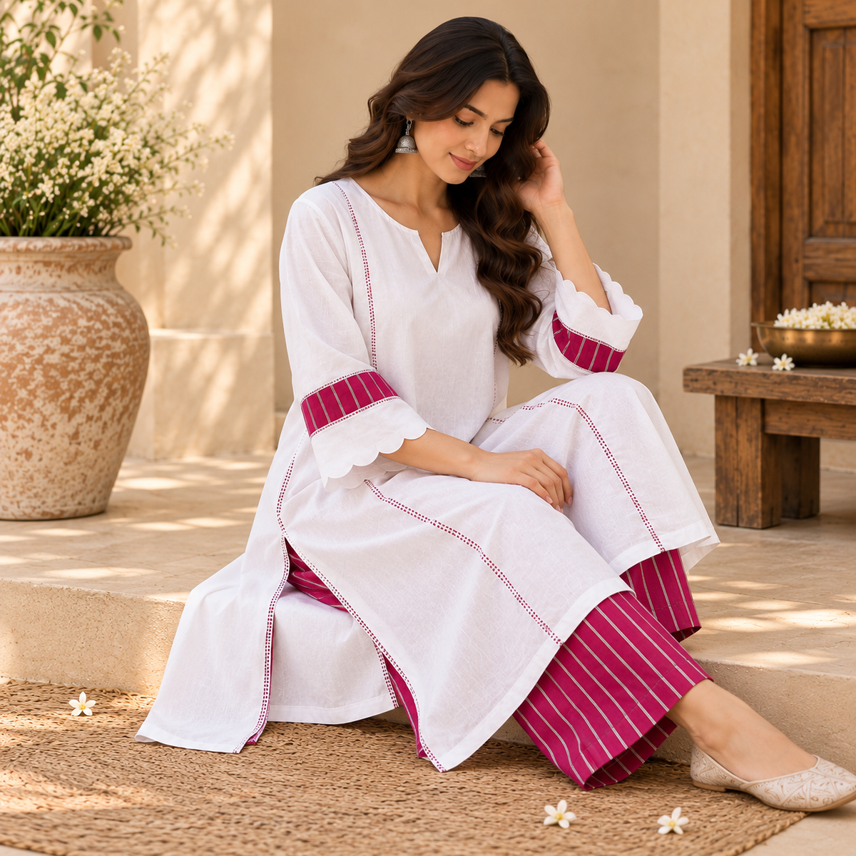 Cloud White Cotton Co-ord Set