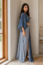 Navy Printed Cotton Top & Skirt Set