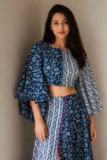 Navy Printed Cotton Top & Skirt Set
