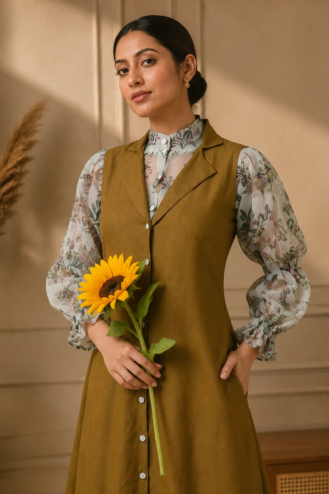 Livvy Floral Shirt & Olive Tunic Set