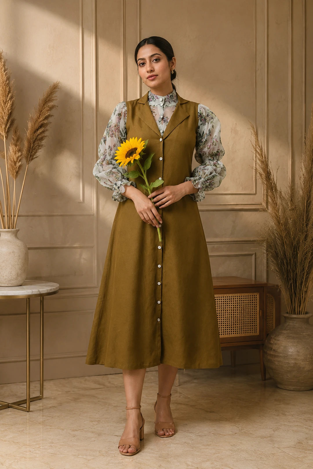 Livvy Floral Shirt & Olive Tunic Set