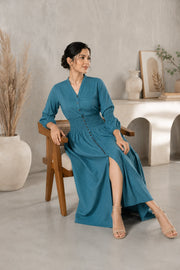 Prussian Blue Cotton Kantha Comfy Dress