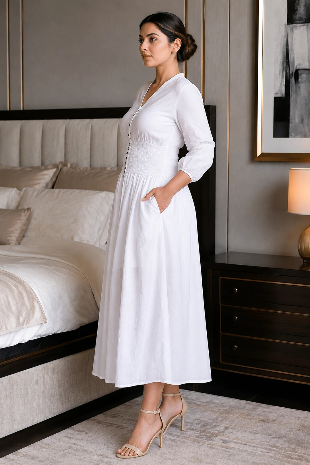 Off-White Cotton Kantha Comfy Dress