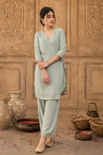 Sage Grey Sequin Angrakha Kurta Set
