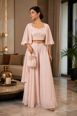 Blush Pink Sequin Embroidered Co-Ord Set