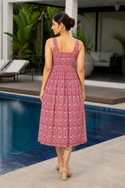 Neity Floral Jaal Hand Block Printed Midi Dress