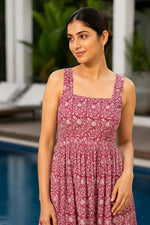 Neity Floral Jaal Hand Block Printed Midi Dress