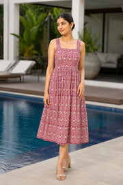 Neity Floral Jaal Hand Block Printed Midi Dress