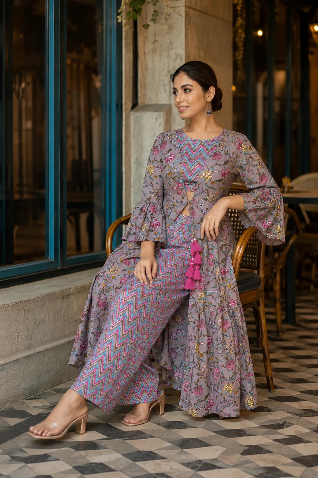 Adriti Top-Plazzo & Jacket Set