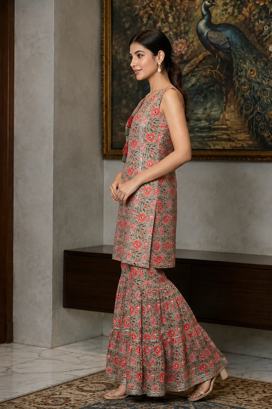 Aanya Floral Printed Kurti & Sharara Set