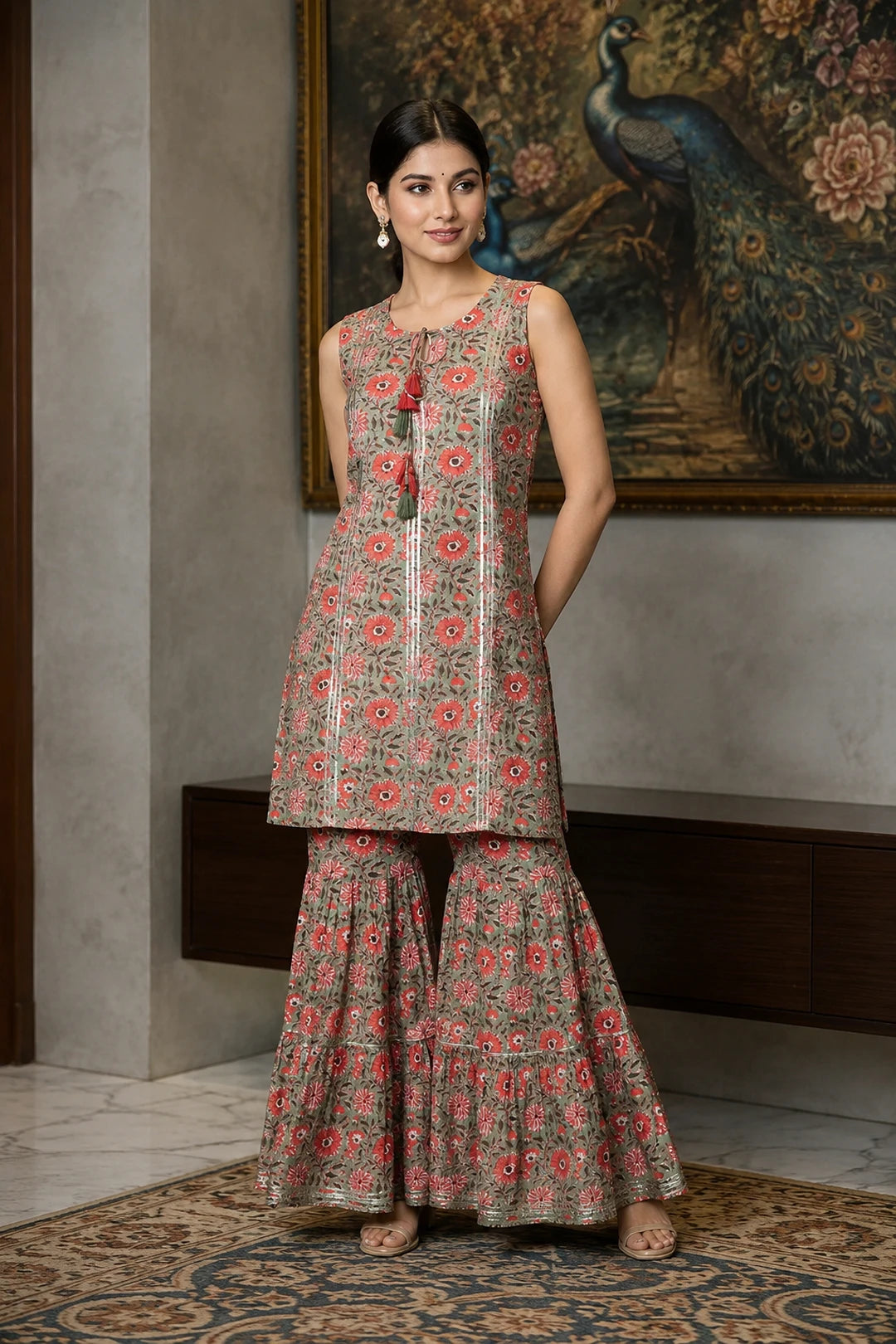 Aanya Floral Printed Kurti & Sharara Set