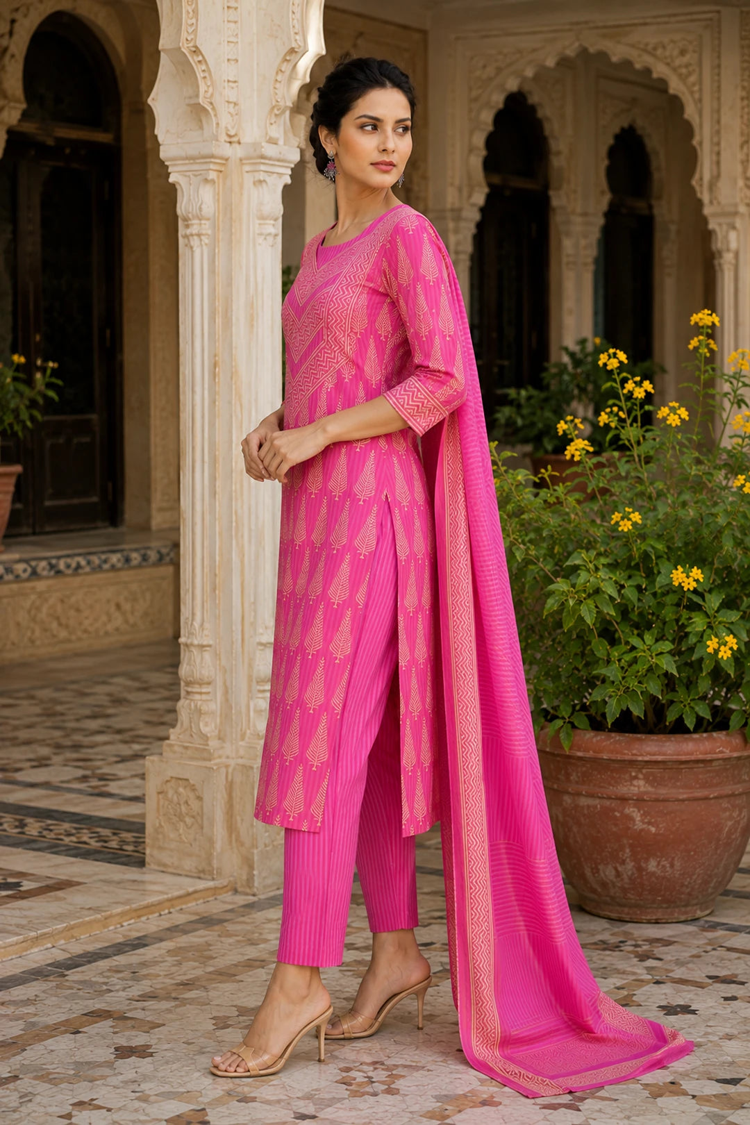 Parinita Block Printed Kurta-Pants & Dupatta Set