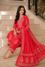 KYNA BLOCK PRINTED KURTA-PANTS & DUPATTA SET
