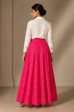 Laasya White Shirt & Printed Bandhani Skirt Set