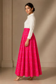 Laasya White Shirt & Printed Bandhani Skirt Set