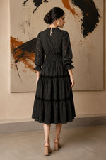 Radiant Meadows Black Cotton Kantha Tiered Dress