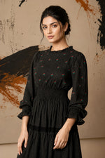 Radiant Meadows Black Cotton Kantha Tiered Dress