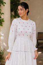 Radiant Meadows Off-White Cotton Kantha Tiered Dress