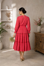Radiant Meadows Cerise Pink Cotton Kantha Tiered Dress