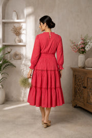 Radiant Meadows Cerise Pink Cotton Kantha Tiered Dress