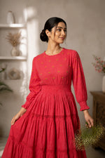Radiant Meadows Cerise Pink Cotton Kantha Tiered Dress
