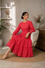 Radiant Meadows Cerise Pink Cotton Kantha Tiered Dress