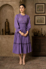 Radiant Meadows Purple Cotton Kantha Tiered Dress