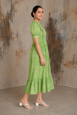 Green Floral Jaal Block Printed Dress