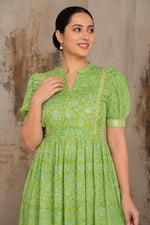 Green Floral Jaal Block Printed Dress