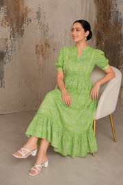 Green Floral Jaal Block Printed Dress