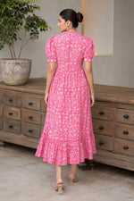 Pink Floral Jaal Block Printed Dress