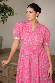 Pink Floral Jaal Block Printed Dress