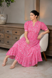 Pink Floral Jaal Block Printed Dress