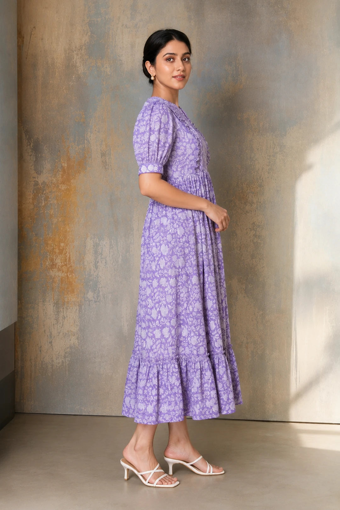 Purple Floral Jaal Block Printed Dress