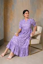 Purple Floral Jaal Block Printed Dress