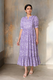 Purple Floral Jaal Block Printed Dress