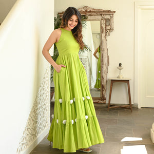Bunaai Parrot Green Pompom Dress Bunaai Parrot Green Pompom Dress