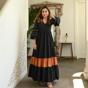 Black Rust Tier Cotton Dress