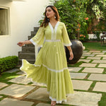 MELLOW GREEN WHITE LACE DRESS