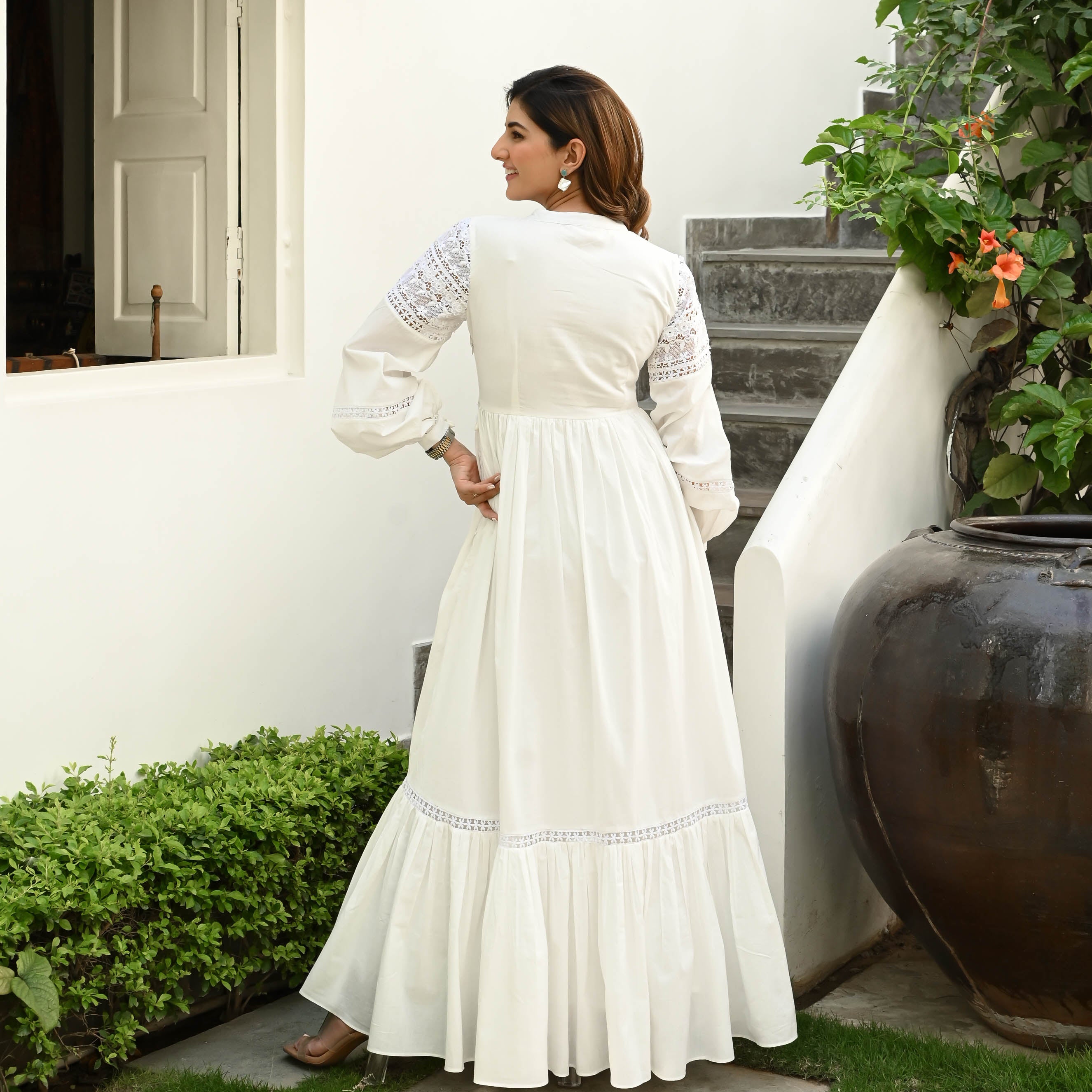 Whimsical White Lace Cotton Dress For Women Online Whimsical White Lace Cotton Dress For Women Online