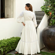 Bunai Whimsical White Lace Cotton Dress