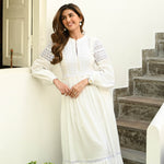 Whimsical White Lace Cotton Dress For Women Online