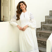 Whimsical White Lace Cotton Dress For Women Online