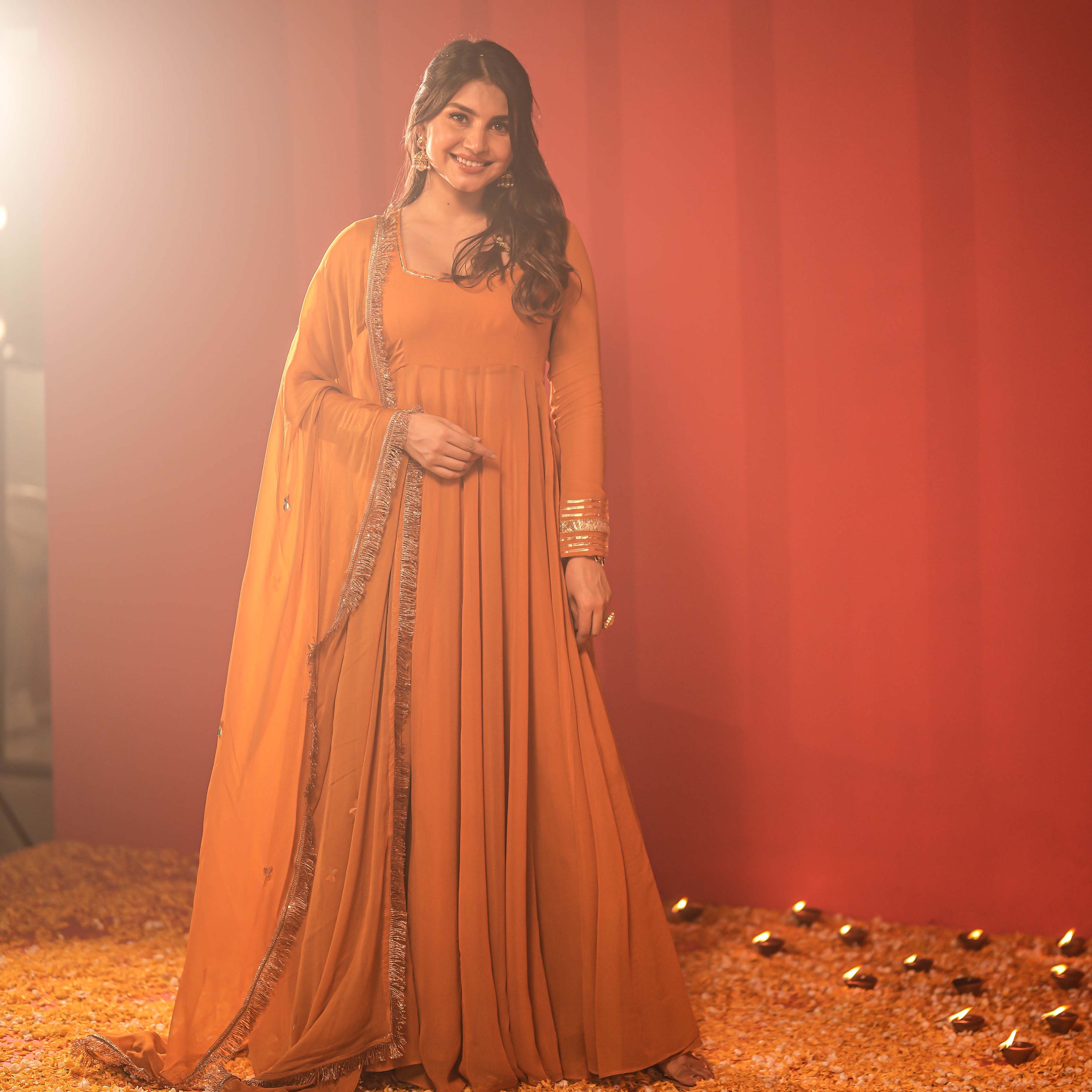 Yellow Georgette Anarkali Dress with Dupatta