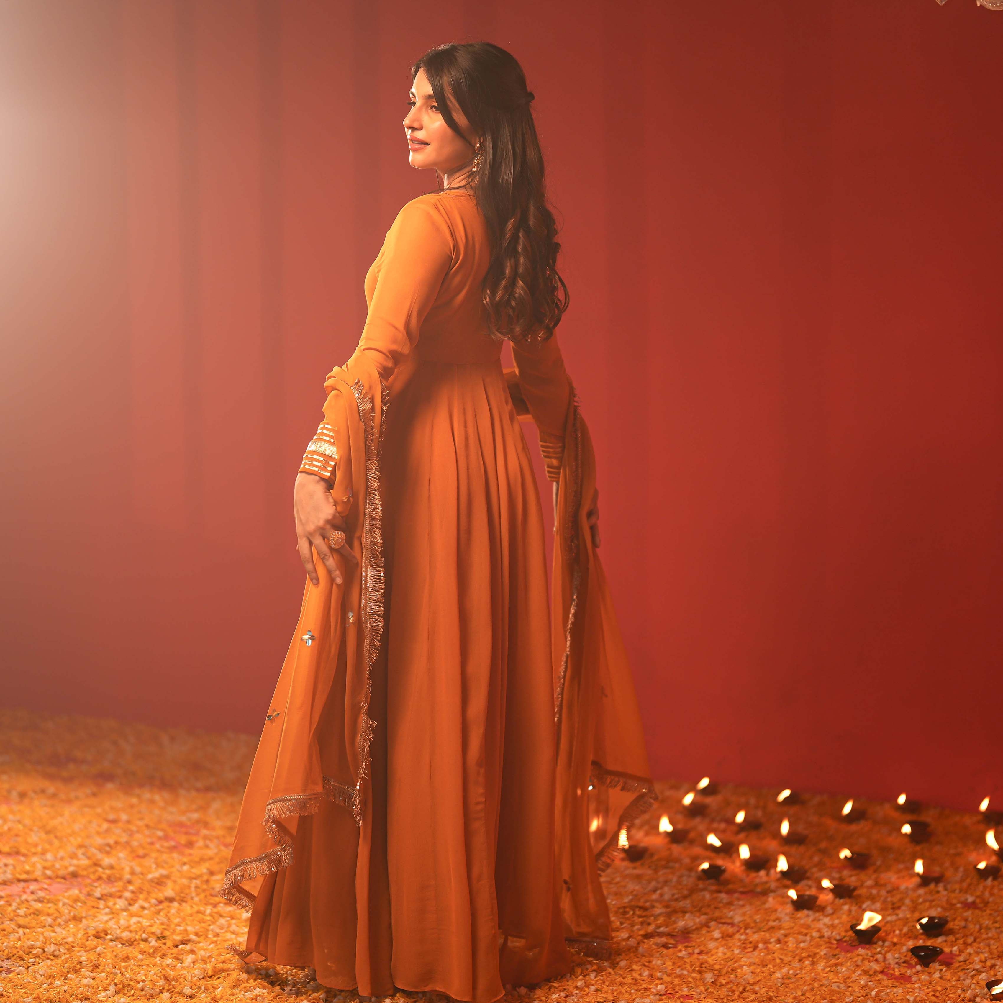 Yellow Georgette Anarkali Dress with Dupatta