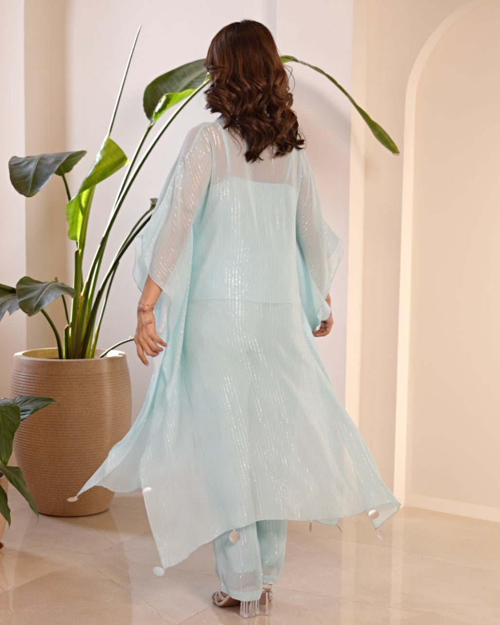 Sea Blue Georgette Kaftan Set