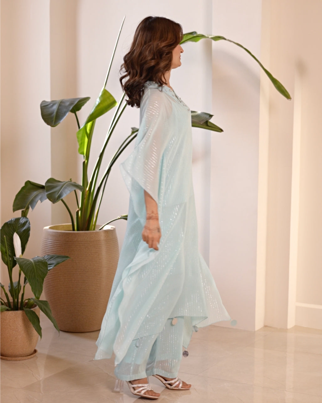 Sea Blue Georgette Kaftan Set