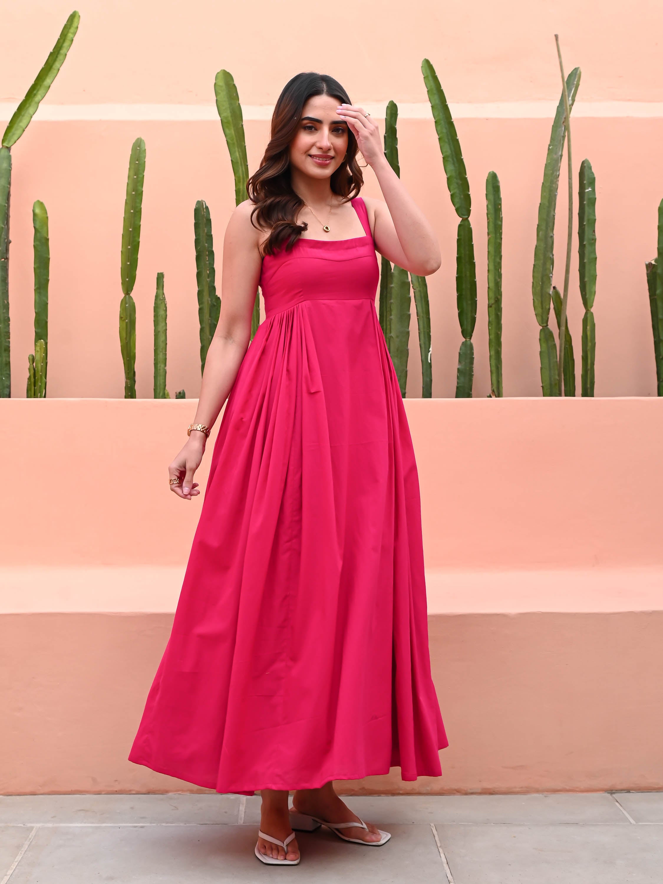 Pink Fit & Flare Cotton Dress Pink Fit & Flare Cotton Dress