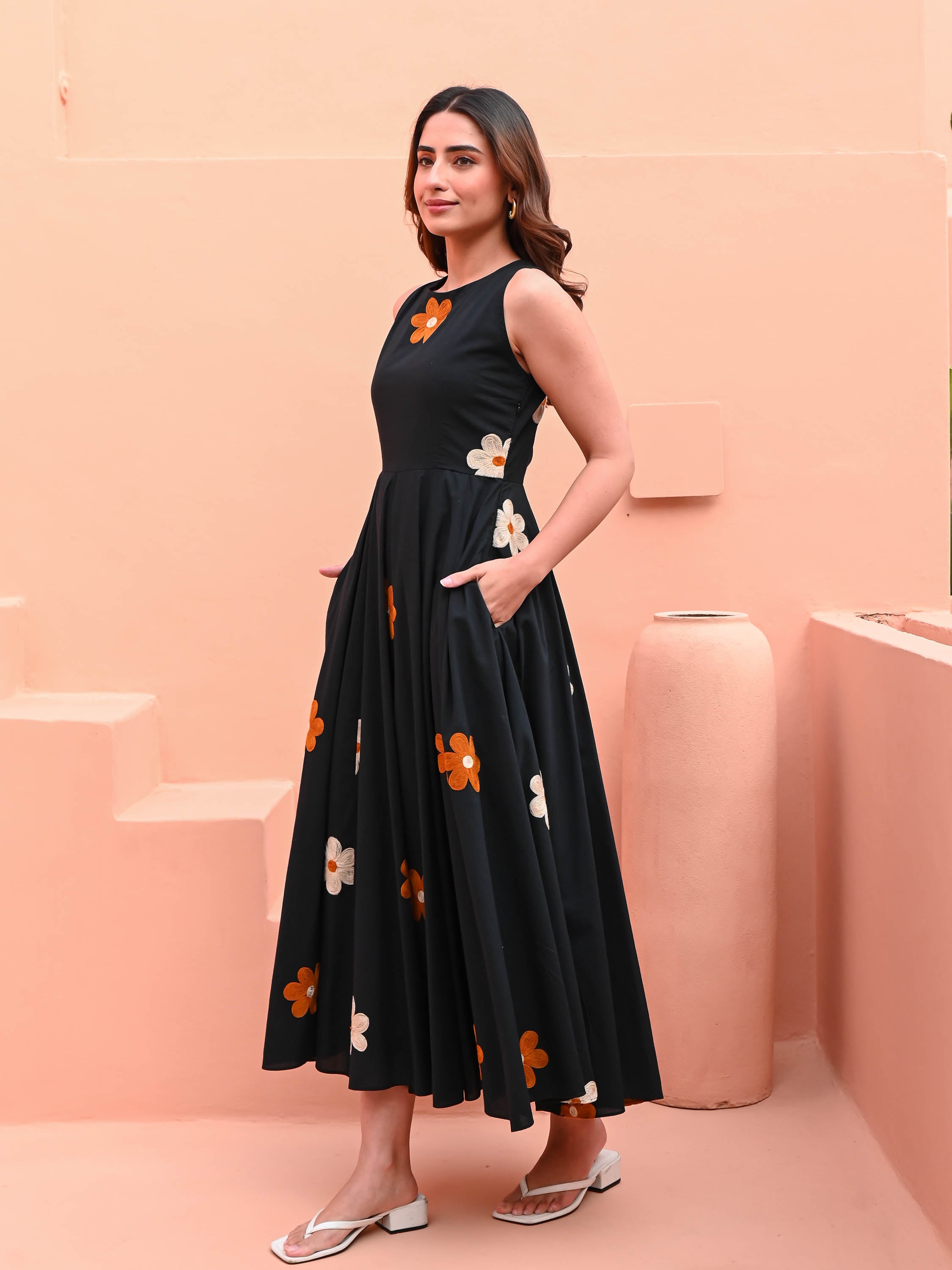 Black Dress with Floral Embroidery Black Dress with Floral Embroidery